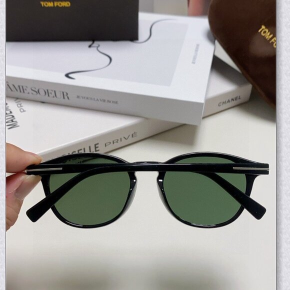 Tom Ford Round Acetate Sunglasses - Black, Green Lenses main image 6
